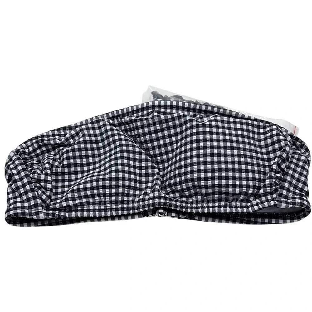 Salt + Cove Textured Checkered Bandeau Bikini Top Black White Juniors small NWOT